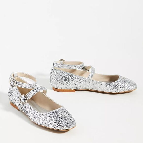 Anthropologie Freda Salvador Glitter Mary Jane Ankle Strap Juliette flats - Picture 1 of 6